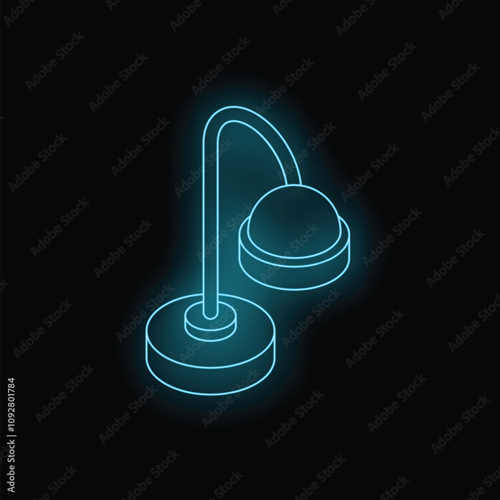 Neon icon of a desk lamp illuminating a workspace, symbolizing productivity and focus Neon icon of a desk lamp illuminating a workspace, symbolizing productivity and focus