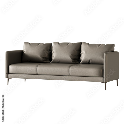 A grey couch with three pillows on it photo