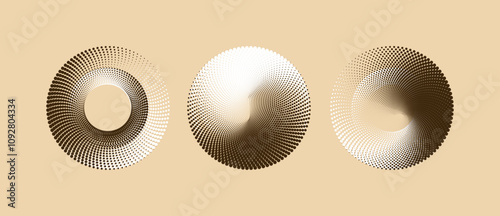 Abstract vector illustration: concentric halftone circles in fuzzy peach, minimalistic dotted ring pattern.