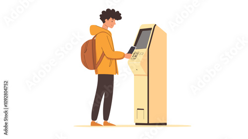 Professional Young Man Depositing Money in ATM - Finance and Banking Concept with Bank Card
