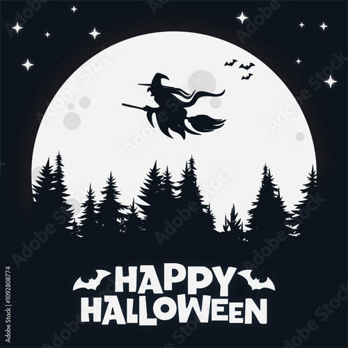 Happy Halloween moon witch night