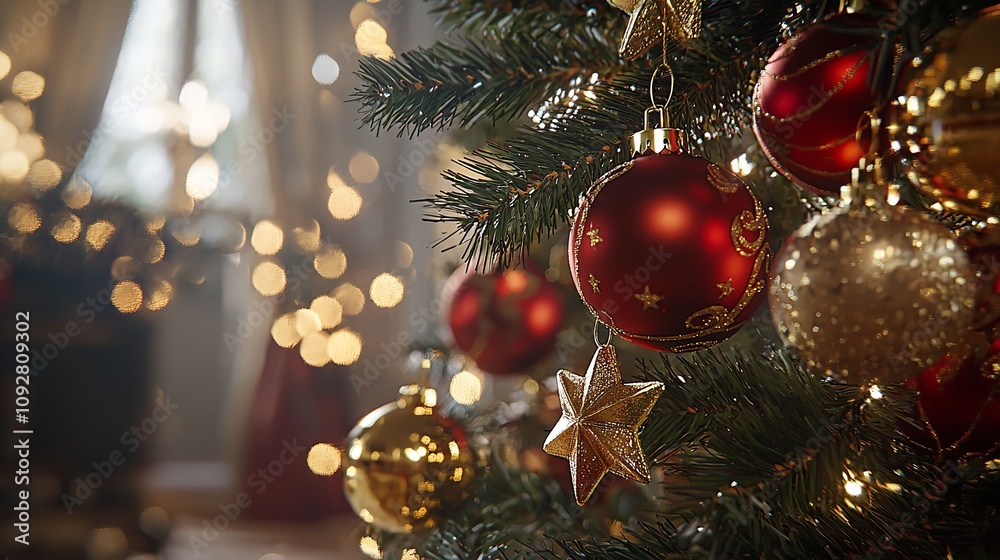 Christmas Tree with Golden Ornament. Christmas Tree with Golden Ornament.