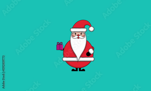 Cute Santa holding a gift box cartoon vector illustration.