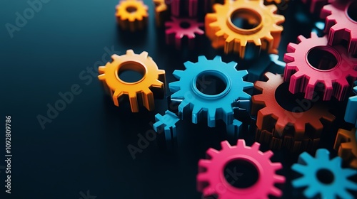 Colorful Gears Interlocking on a Deep Blue Background AI Generated