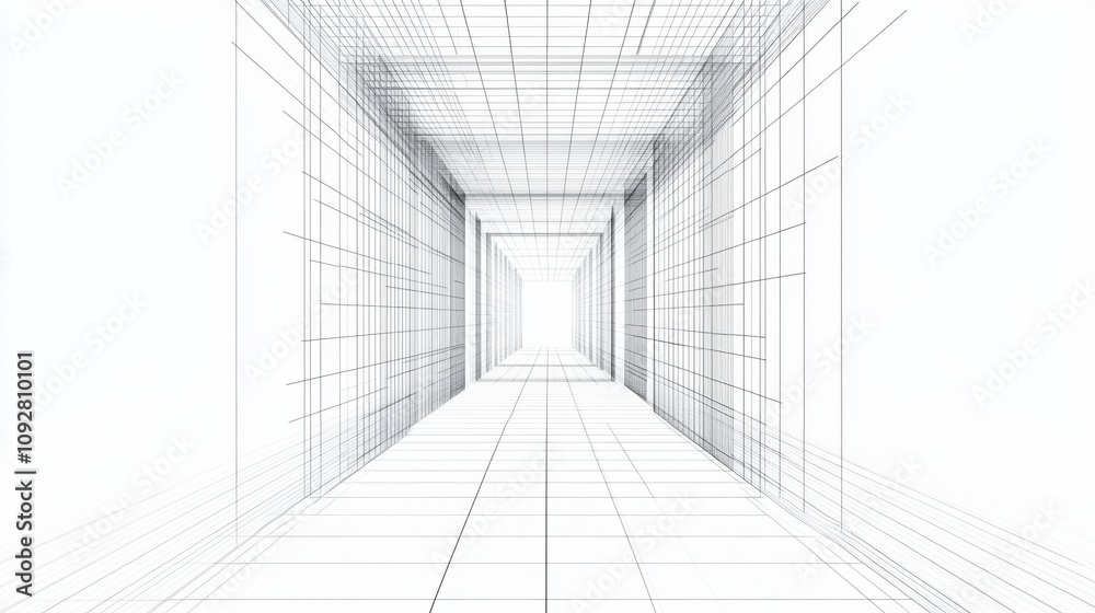 Abstract architectural corridor with lines on a white background. Abstract architectural corridor with lines on a white background.