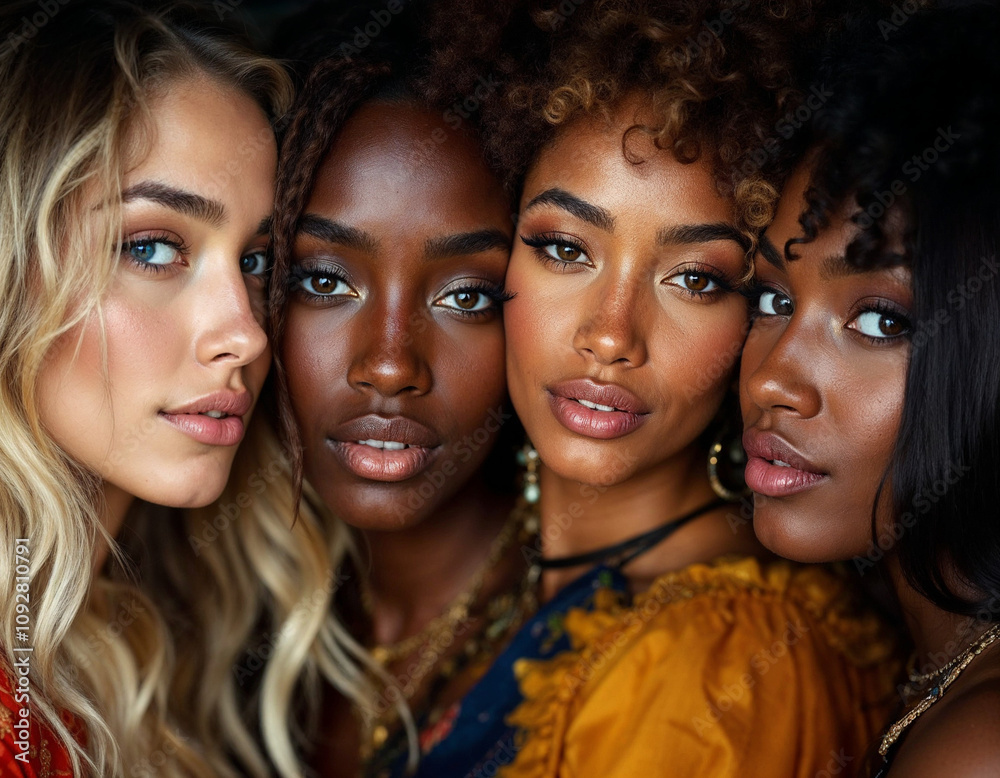 Multi-ethnic beauty. Different ethnicity women - Caucasian, African, Asian and Indian. Multi-ethnic beauty. Different ethnicity women - Caucasian, African, Asian and Indian.