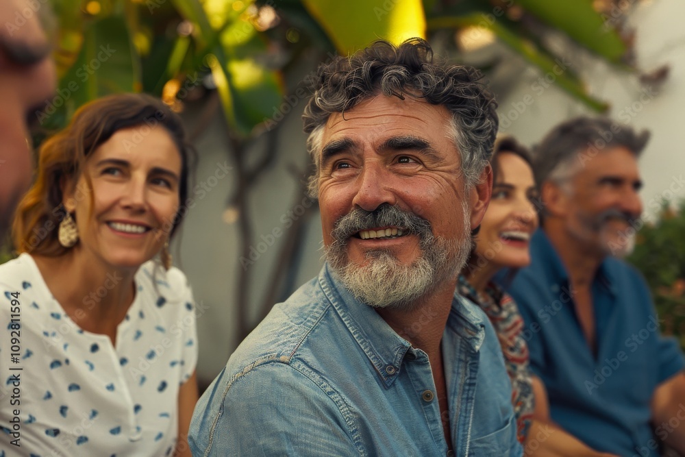 Group of friends having fun together in a garden. Cheerful senior man and women having fun outdoors. Group of friends having fun together in a garden. Cheerful senior man and women having fun outdoors.