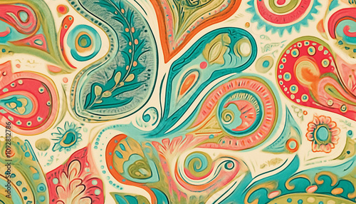 Wallpaper Mural Vibrant Paisley Pattern in Tropical Colors Torontodigital.ca