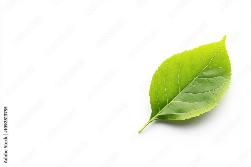 Obraz premium Single green leaf on a white isolated background