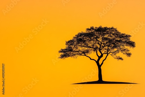 Minimalist representation of an acacia tree with a bold silhouette against a gradient sunset background photo