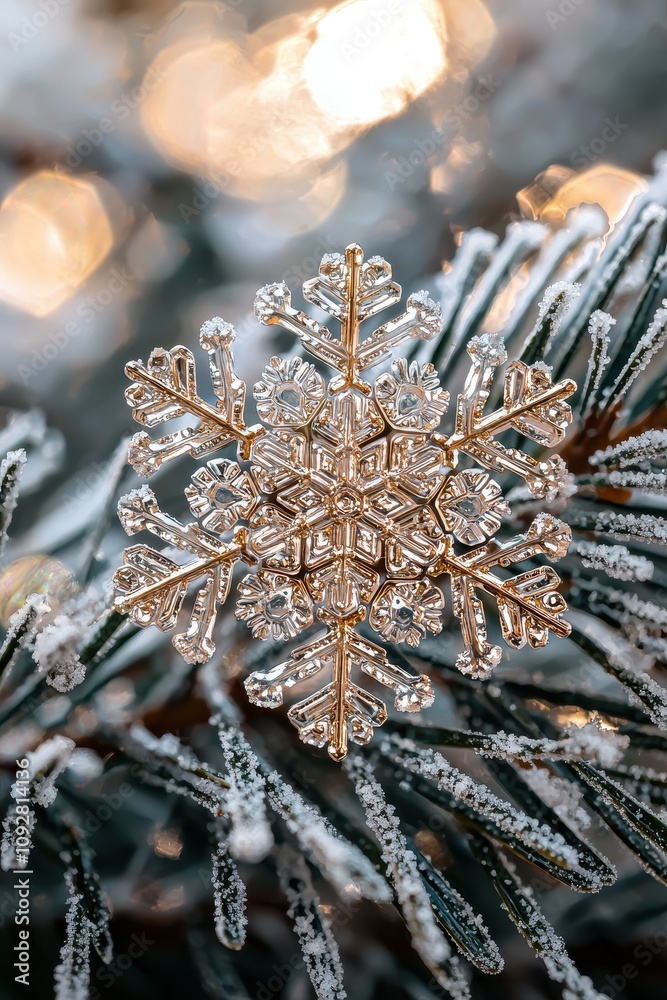 Snowflake on a Christmas tree branch. Selective focus. Snowflake on a Christmas tree branch. Selective focus.