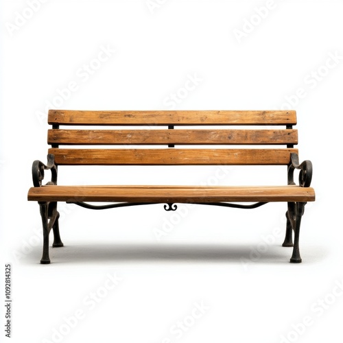 Wooden park bench on white isolate background.