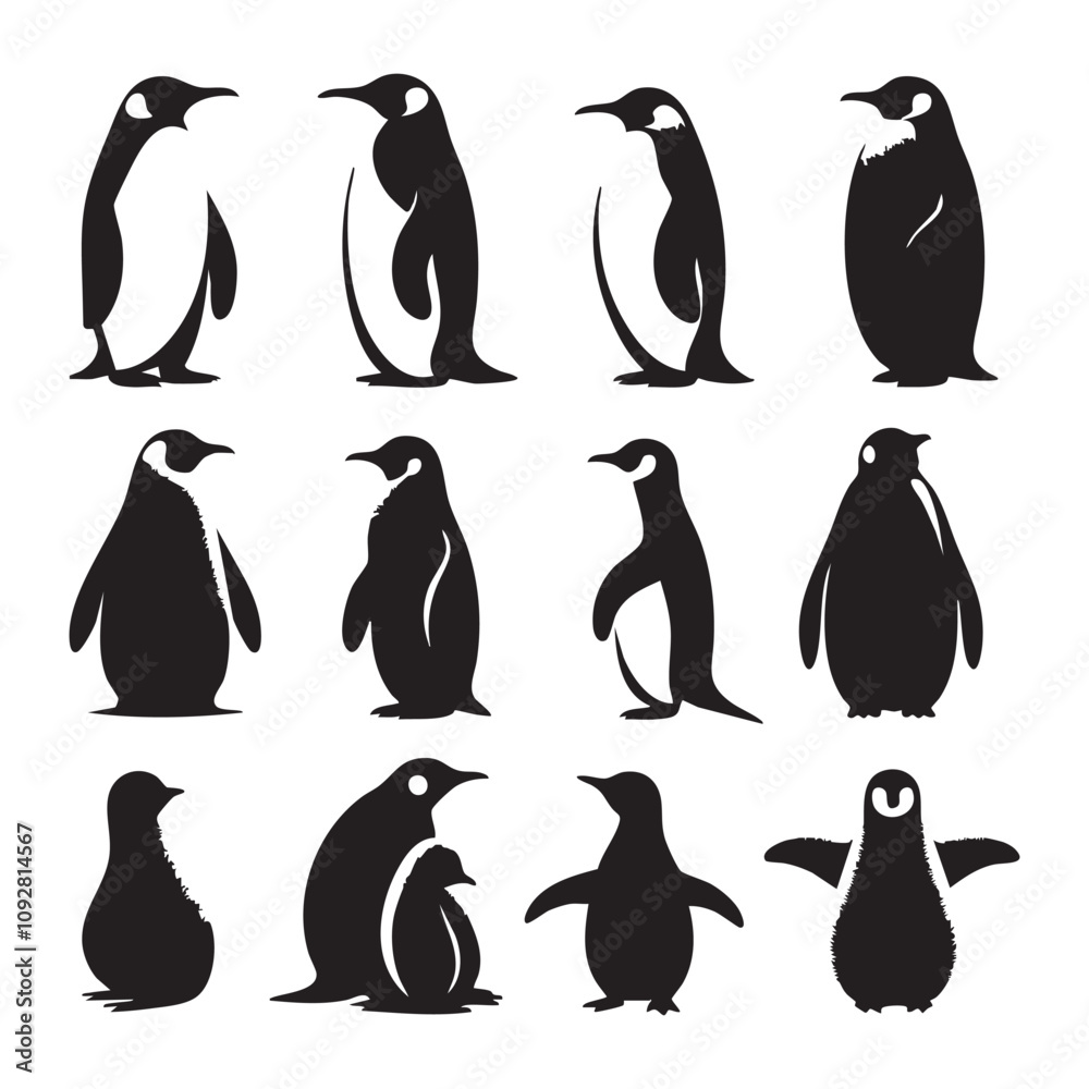 Obraz premium Set of penguin silhouette on white background