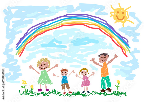 Naive illustration of a happy family celebrating