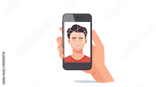 Facial Recognition Technology using Mobile Phone Vector Illustration