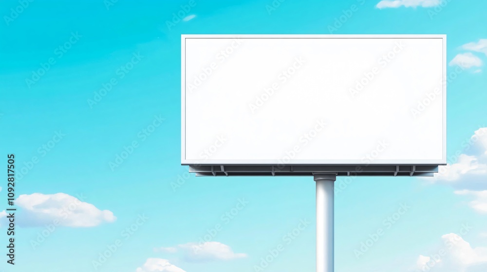 Blank billboard stands under a clear blue sky with fluffy clouds. Generative AI Blank billboard stands under a clear blue sky with fluffy clouds. Generative AI