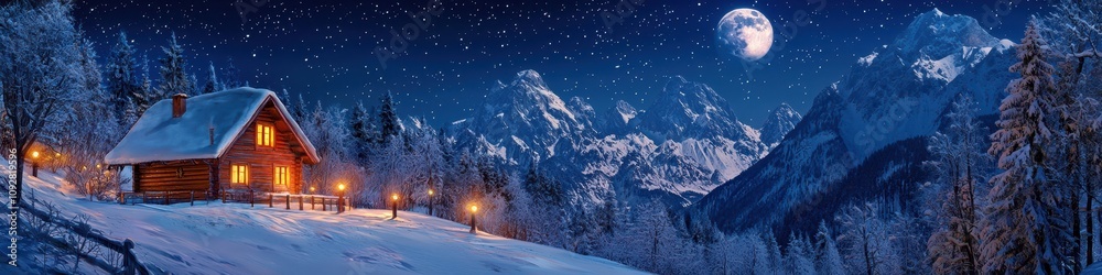 house in snowy mountains. Selective focus house in snowy mountains. Selective focus