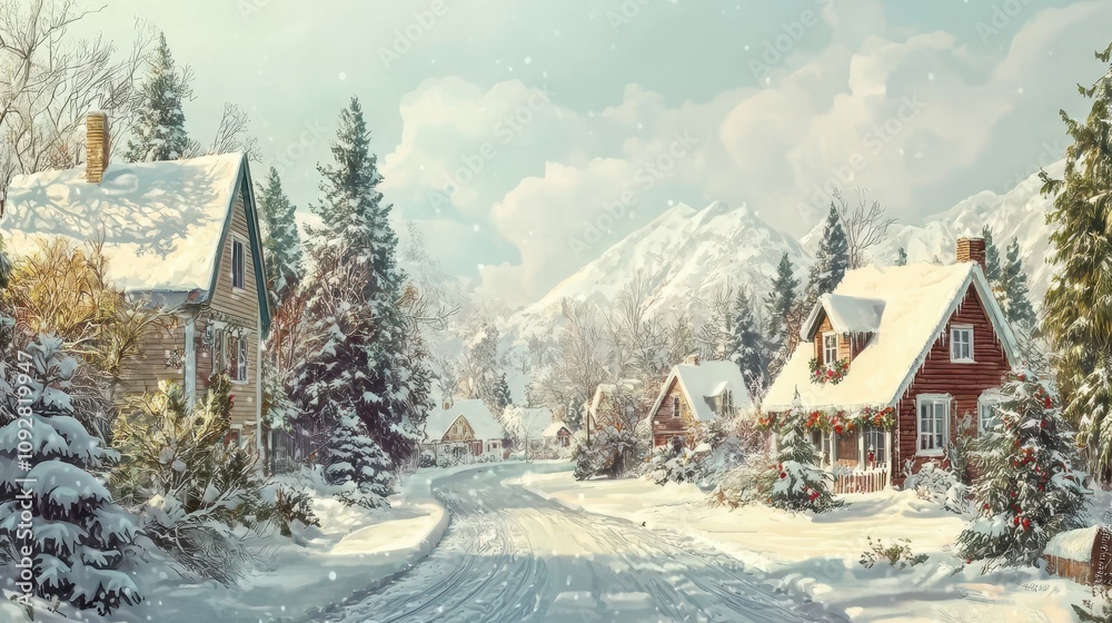 Fototapeta premium houses in a snowy forest. Selective focus