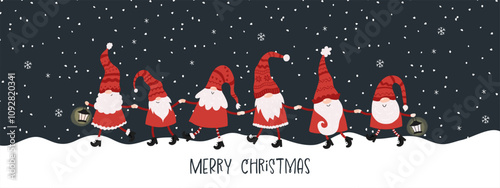 Cute hand drawn christmas gnomes with fun hats and boots, great for greetings cards, web banners, print designs