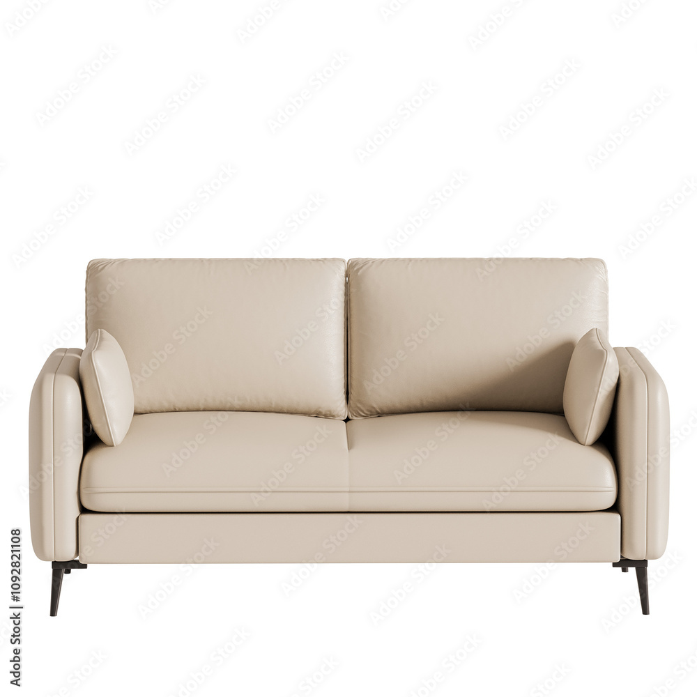 Fototapeta premium A tan leather couch with two pillows on it