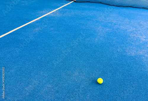 Blue padel tennis court, image with drone. Top view photo