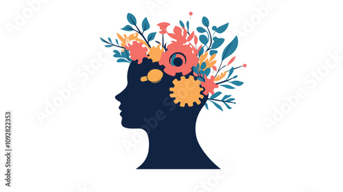 Abstract Head Silhouette with Cogwheel Icon for Creative Concepts and Innovation