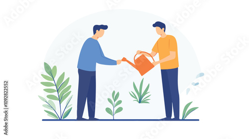 Man with Career Growth and Hand with Watering Can Conceptual Image