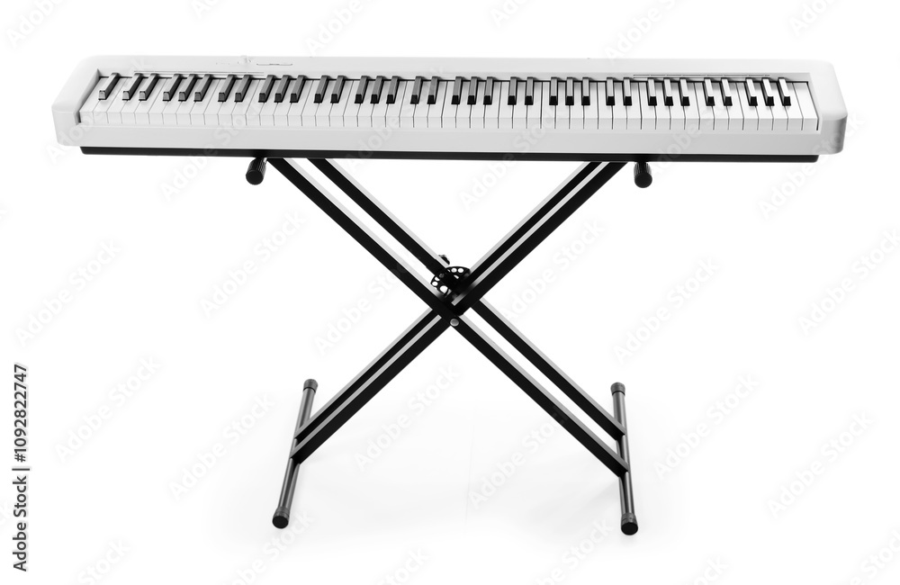 One synthesizer isolated on white. Electronic musical instrument One synthesizer isolated on white. Electronic musical instrument