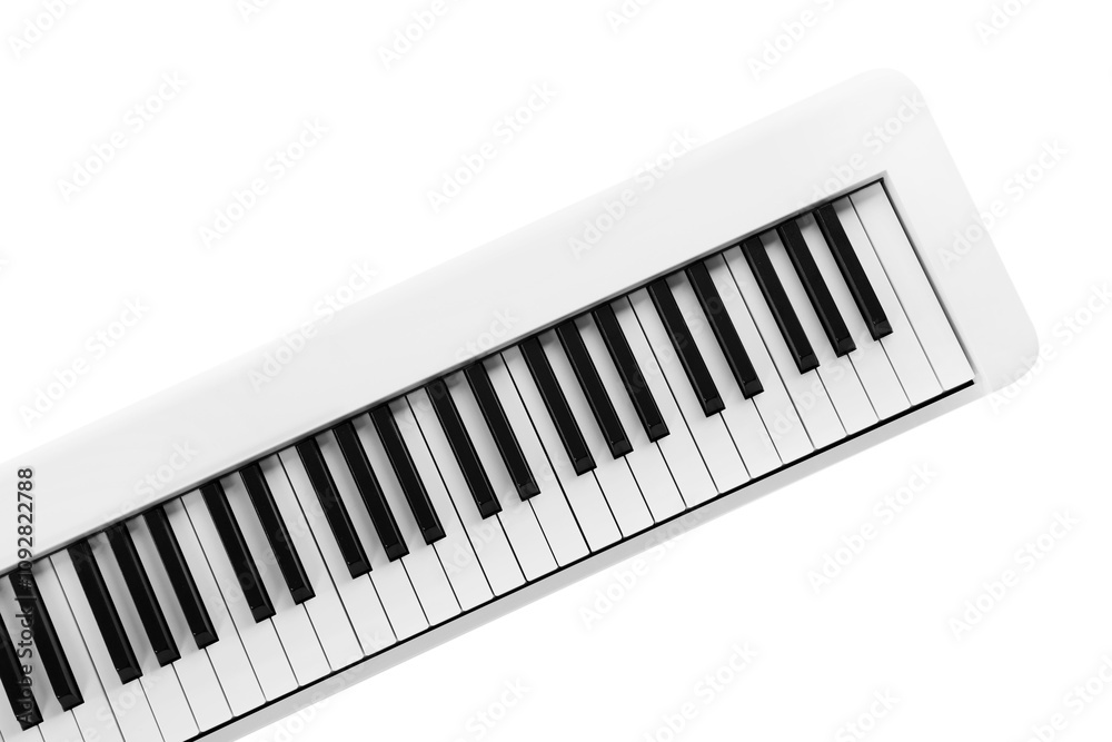 One synthesizer isolated on white, top view. Electronic musical instrument One synthesizer isolated on white, top view. Electronic musical instrument