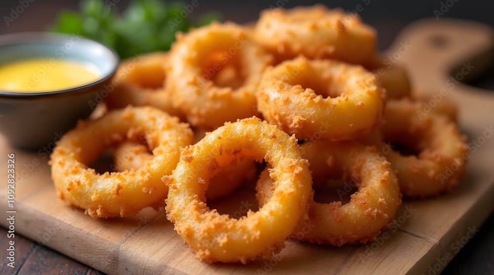 fried calamari rings. Breading onion rings for deep frying. Mayonnaise sauce for appetizers. Snacks for beer. fried calamari rings. Breading onion rings for deep frying. Mayonnaise sauce for appetizers. Snacks for beer.