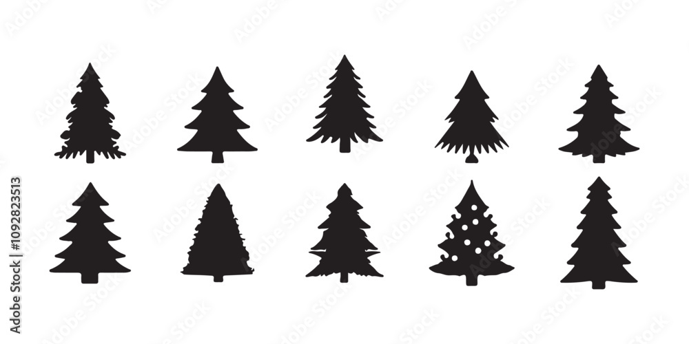 Fototapeta premium Christmas tree icon set. Vector illustration of pine silhouette