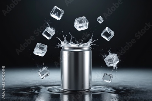 Can of beer in ice cubes
 photo