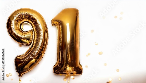  Number 91 golden balloons with copy space  photo