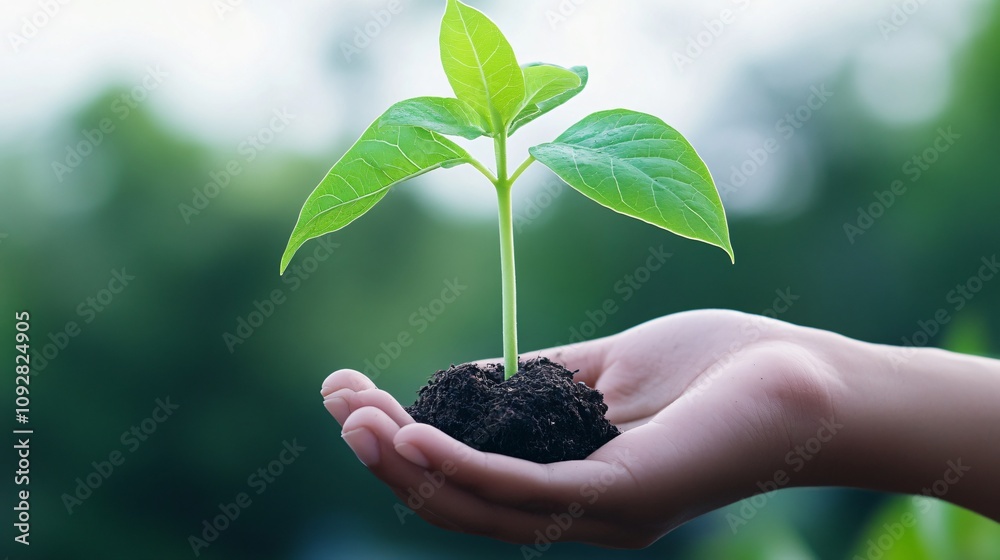 Growing plant held in a hand, symbolizing nature and care for the environment. Generative AI Growing plant held in a hand, symbolizing nature and care for the environment. Generative AI
