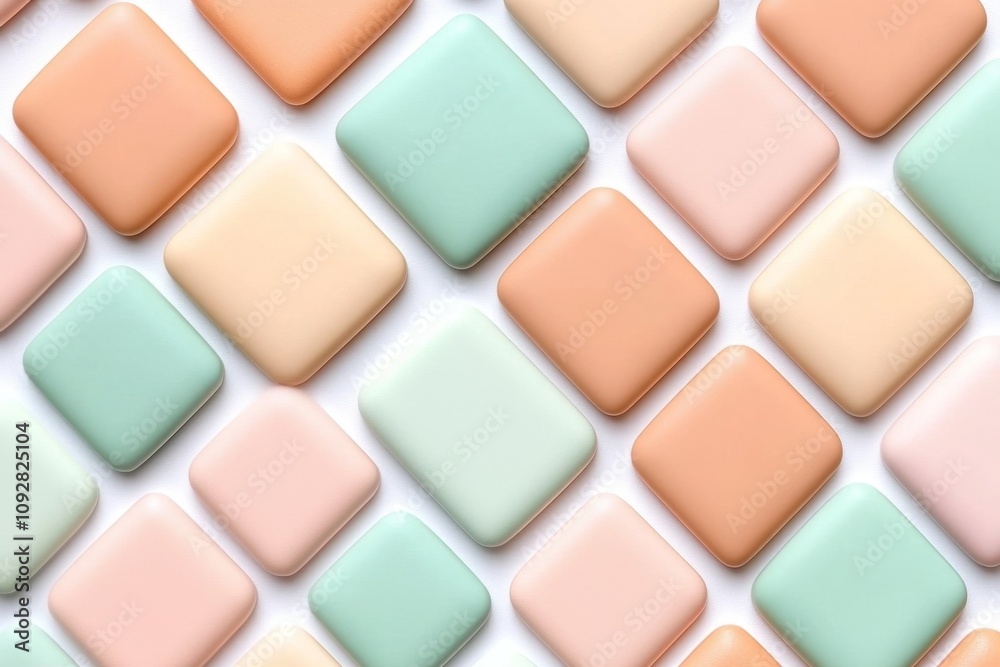 Simple 2D abstract composition of pastel rectangles and soft curved shapes on a white background Simple 2D abstract composition of pastel rectangles and soft curved shapes on a white background