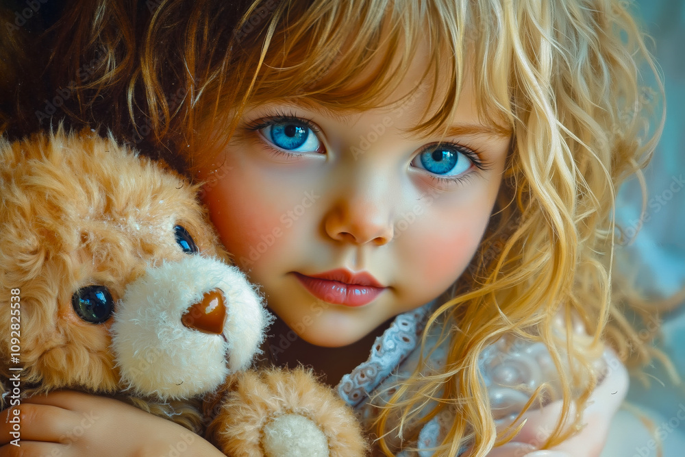 A little girl holding a teddy bear in her arms A little girl holding a teddy bear in her arms
