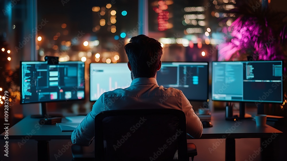 Successful and handsome businessman smiling and working in a modern office Successful and handsome businessman smiling and working in a modern office