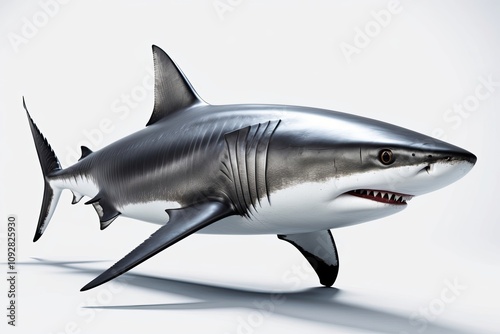 3d image of a big white shark on white background 