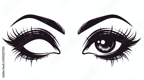 Eye with Open and Closed Eyelashes Visible