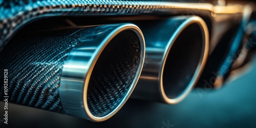 Close up of two exhaust pipes showcasing their design and functionality on a vehicle, highlighting the importance of exhaust pipes in automotive engineering and performance. photo