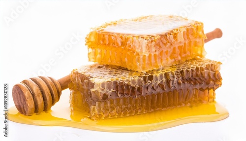 Honeycomb honey and liquid honey isolated on white background. ai generated