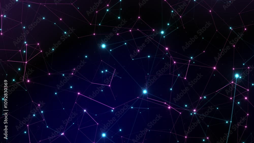 Abstract dark glowing futuristic web particle connection background animation