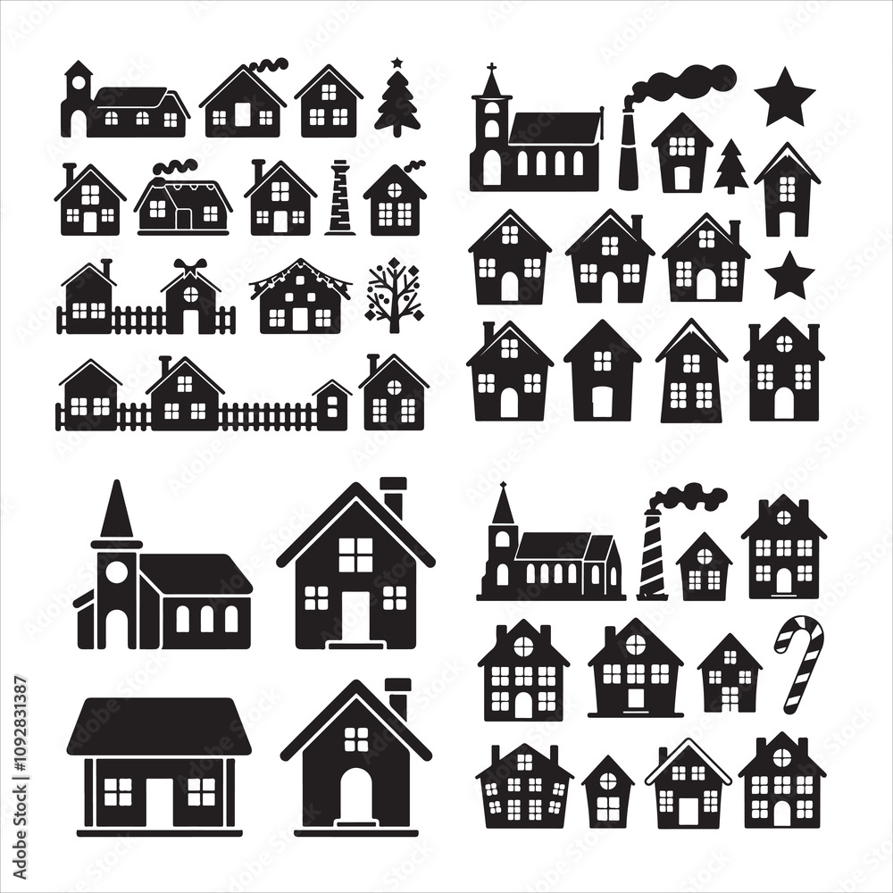 set of vector christmas village silhouette
set of vector christmas village silhouette