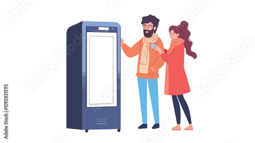 Couple Making Joint Photo in Photobooth