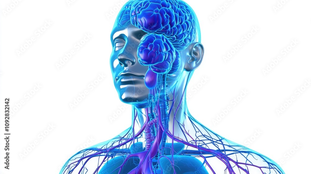 3D illustration of, lymph nodes of the body, isolated on white background 3D illustration of, lymph nodes of the body, isolated on white background