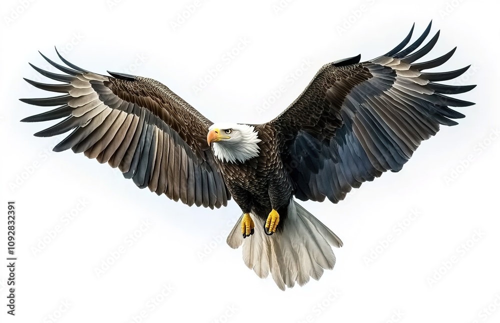 Fototapeta premium An eagle soaring, against a white background