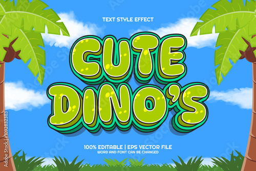 3d Cute Dino Cartoon Editable Text Effect