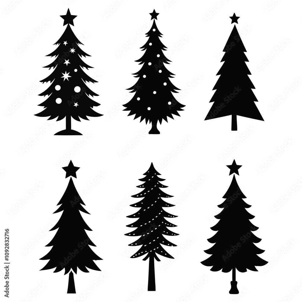 Fototapeta premium A set of black silhouette illustration of christmas tree for Holiday Projects