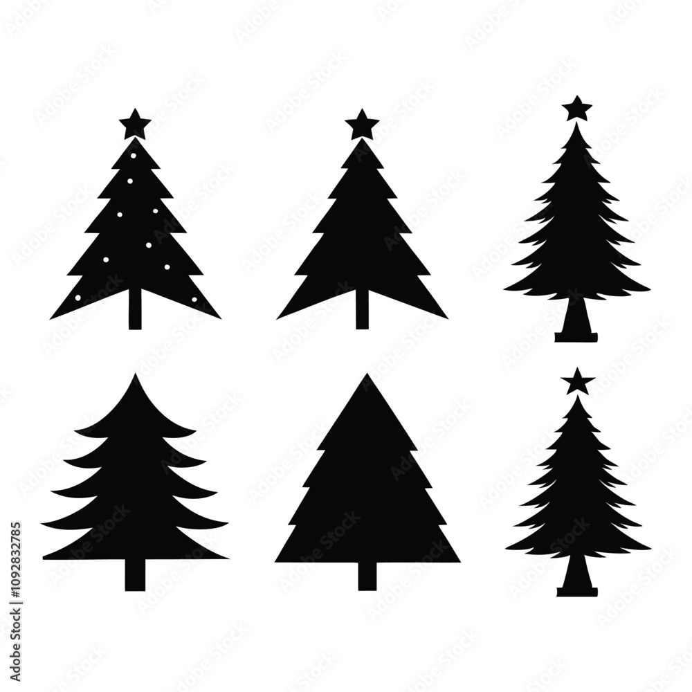 Obraz premium A set of black silhouette illustration of christmas tree for Holiday Projects
