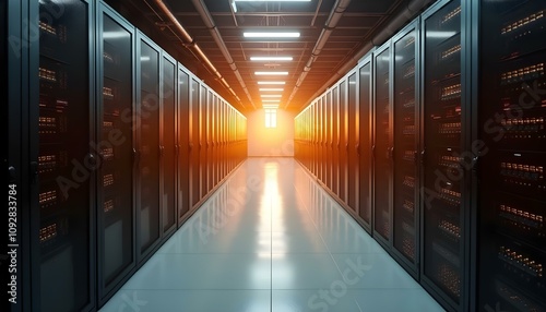 a spacious empty data center with rows of advanced servers create with ai